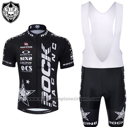 2015 Abbigliamento Ciclismo Rock Racing Bianco e Nero Manica Corta e Salopette